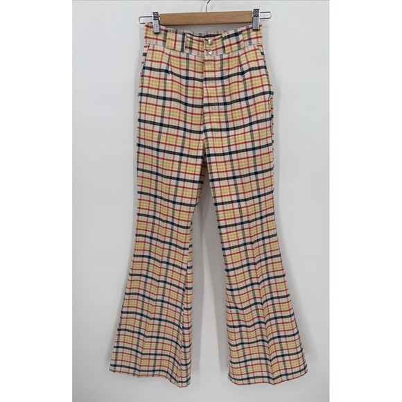 Maverick Pants - Vintage Maverick Womens 70's Plaid Woven Bell Bottom Pants Size 25x31 Retro USA